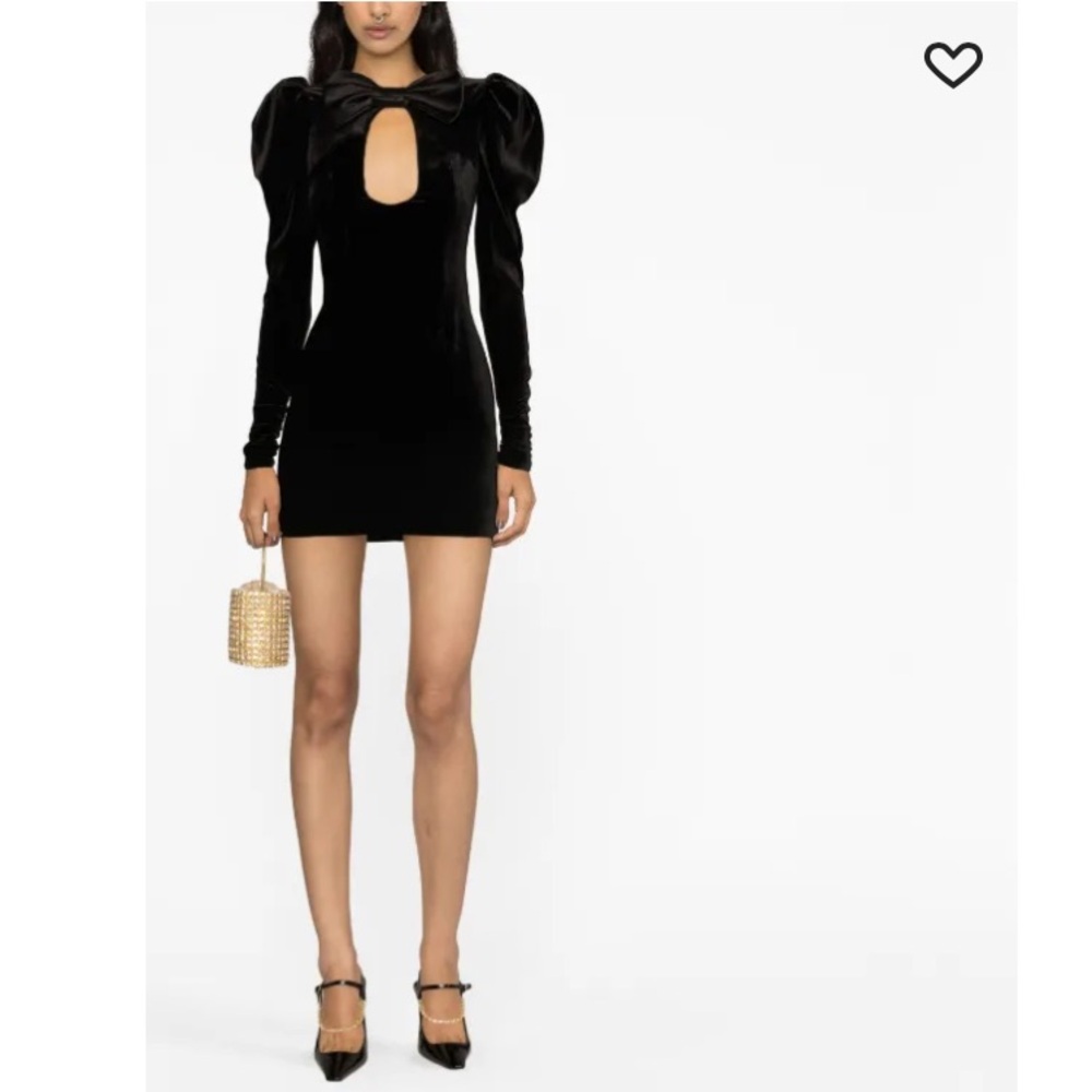 Alessandra Rich Black Velvet Mini Dress with Bow Accent